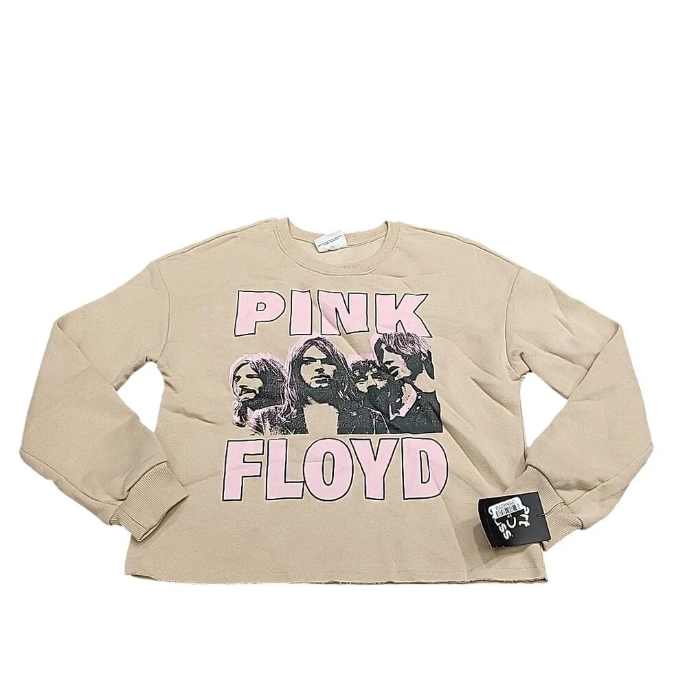 Girls' 'Pink Floyd' Fleece Cropped Crewneck Sweatshirt - art class Beige M